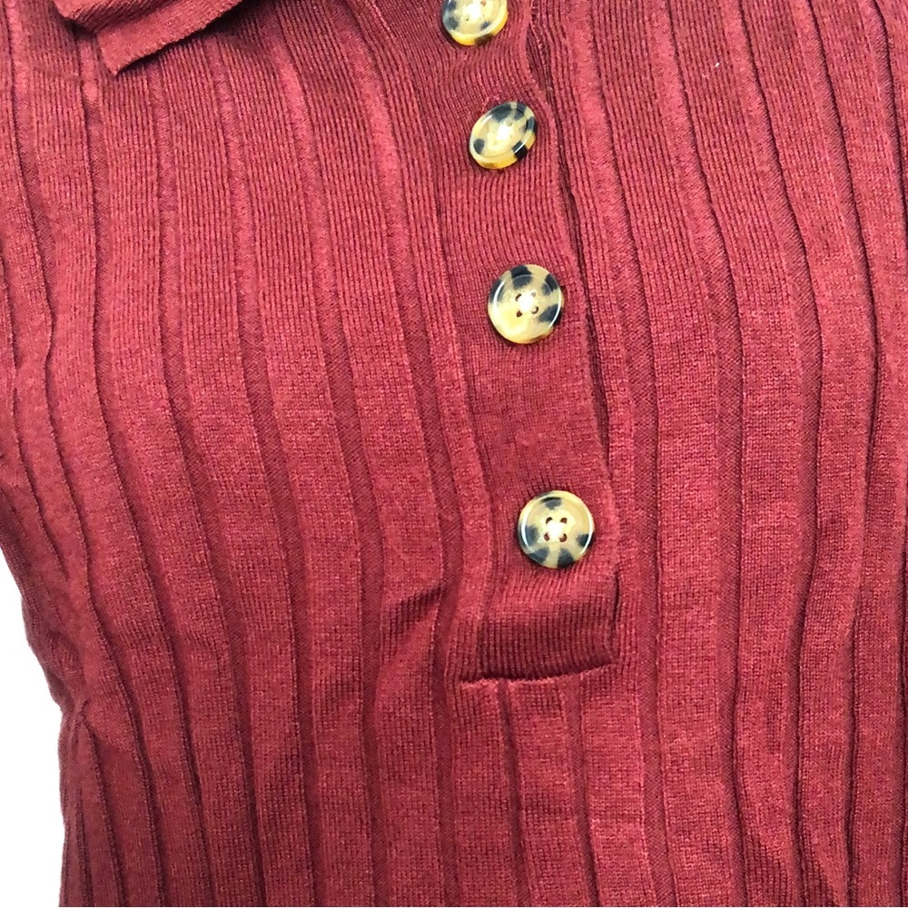 Red Ribbed Button-Up top - Picture 4 of 10